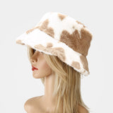 Aproms Fashion Dot Print Faux Fur Bucket Hat for Women 2023 Winter Outdoor Soft Fluffy Warm Teddy Caps Female Casual Accessories
