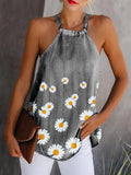 Womens Summer Daisy Tank Halter Neck Bandage Sexy Vest Long Camisole Sleeveless Sunflower Print Denim Women Blouse Tops T-Shirts