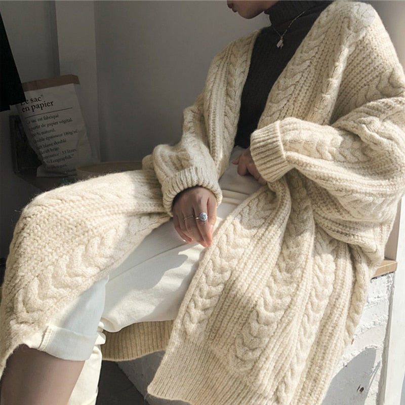 Billlnai Korean Fashion Lazy Twist Long Cardigan Women 2023 Street Style Long Sleeve Top Oversized Sweater Casual Winter Cardigans