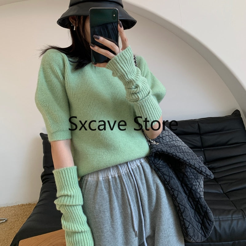 Graduation Gifts 2023 Spring Knitted Sweater Women Casual Design Long Sleeve Pure Color Slim O-Neck Pullover Korean Y2k Crop Tops Office Lady