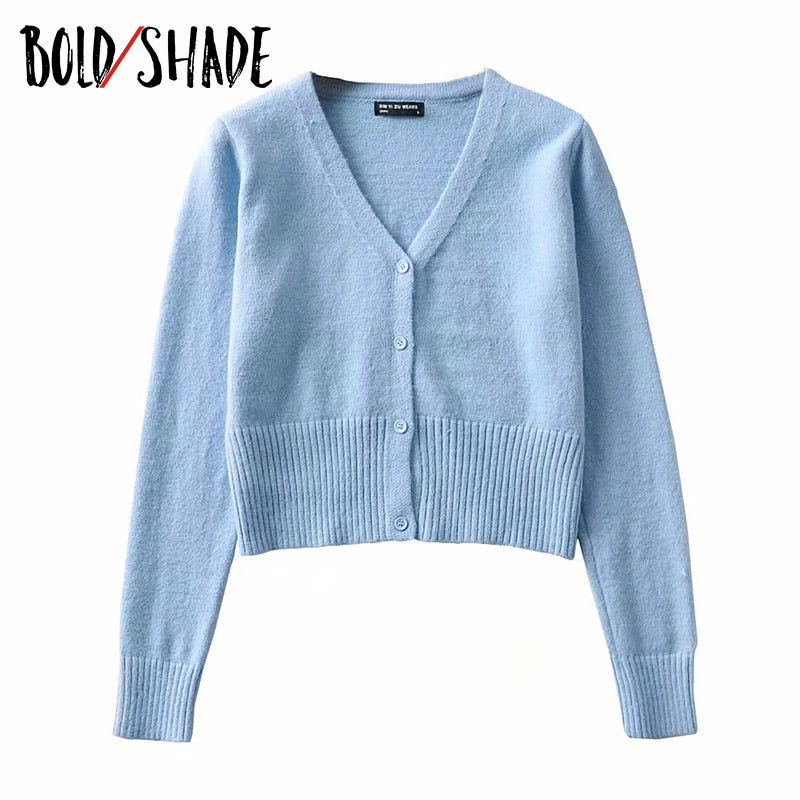Billlnai Knitting Casual 90s Vintage Cardigans V-Neck Button Long Sleeve Crop Sweaters Women Fashion Indie Style Clothes 2023