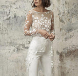 Thanksgiving Day Gifts 2023 New Lace Jumpsuit Net Gauze False Two Pieces Evening Dress White