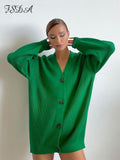 Graduation party  dress  gift  Billlnai  2023  Autumn Winter Green Cardigan Oversized Women Long Sleeve Button Casual Loose Knitted Sweater Fashion