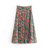 Christmas Gift Dave&Di ins bogger england vintage floral print pleated fork high waists skirt women faldas mujer moda 2020 long skirts womens