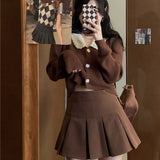Billlnai Vintage Brown Pleated Skirt Women Autumn 2023 Korean Style Y2K High Waisted A-line Mini Skirts Preppy Style Girls Causal