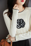 2023AutumnWinter New Stylish Elegant WOOL Knitted Pullovers Women O Neck Contrast Color Beading Rose Sweater