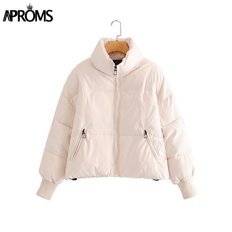 Aproms Women Solid Color Oversized Thick Parkas 2023 Winter Fashion Zipper Pockets Female Warm Coat Outerwear Black Overcoats