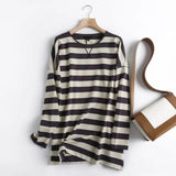 Christmas Gift Withered Spring Summer England Vinatge Striped O-neck Oversize Loose Cotton boyfriend Hoodies Women Sweatshirt Pullovers Tops