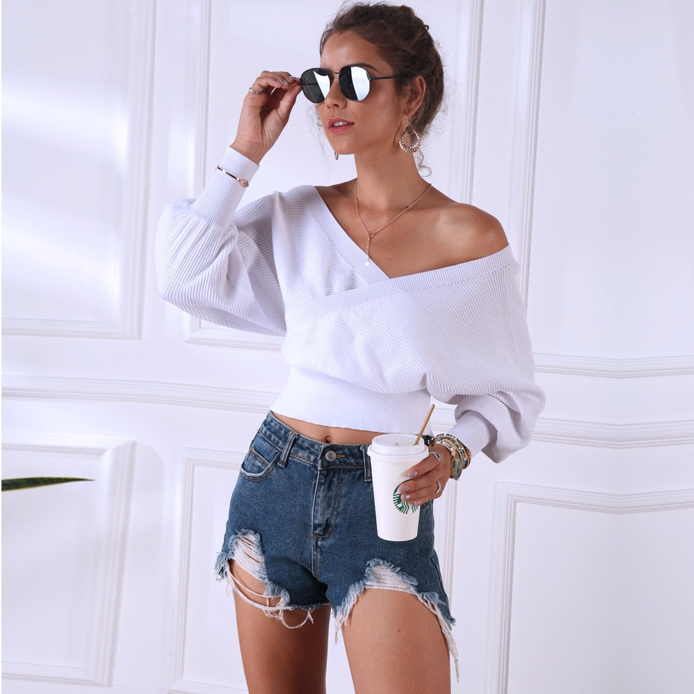 Cryptographic Sexy V-Neck Wrap Sweaters for Women Autumn Winter 2023 Jumper Fashion Loose Pull Femme Sueter Knitwear Sweaters