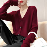Sweater Cardigan Women Autumn Winter New V Neck  Single Breasted Loose Short Thicken Sweater Sweet Long Sleeve Knitting Top