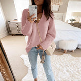 Billlnai Women Casual Loose Deep V neck Straight Long Sleeve Sweater Pollover 2023 New Office Lady Autumn And Winter Pollover