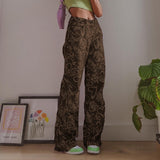 Billlnai Brown Baggy E Girl Jeans Women Heart Print New Aesthetic Vintage 90s Streetwear Denim Trousers Low Waist Straight Pants