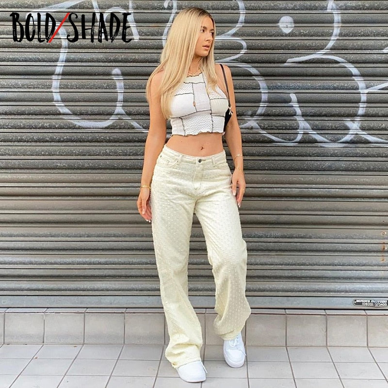 Bold Shade Streetwear 90s Skater Style Jeans Denim Indie Aesthetic Baggy Pants Women Vintage Grunge High Waist Straight Trousers