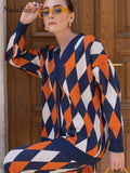 Christmas Gift Nadafair Argyle Sweater Sets Women Button Up Knitted Cardigans High Waist Pants Geometric Pattern Oversize Winter Woman Sets