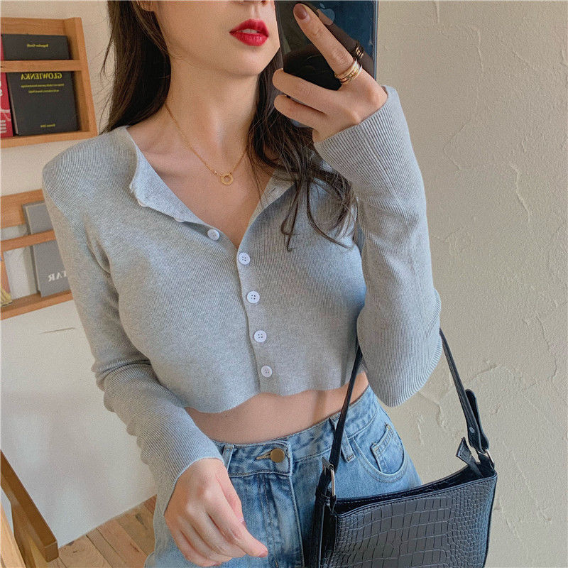 Billlnai Korean Style O-neck Short Knitted Sweaters Women Thin Cardigan Fashion Open Front Button Up Short Sleeve Sun Protection Crop Top