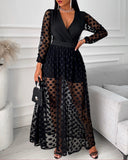 Cyber Monday Big Sales 2023 Women's Clothing Spring Polkadot Print Wrap Long Sleeve Maxi Dress See Through Party Wedding Formal Elegant Boho V Neck