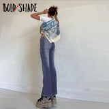 Bold Shade Soft Grunge Fashion Jeans Asymmetric Patchwork High Waist Skinny Straight Jeans Indie Urban Style Women Pants Autumn