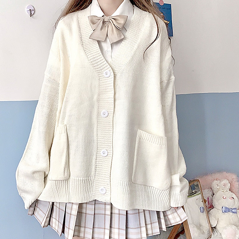 Cardigan Women Solid Harajuku Lazy Sweaters Preppy Sweet Style Girl Cute Knitwear All-match Soft Basic Knitted Sweater Coat