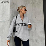 KLALIEN Fashion Casual Street Print Letter Loose Pullover Hoodies For Women Autumn New Simple Warm Thicken Sweatshirts Female