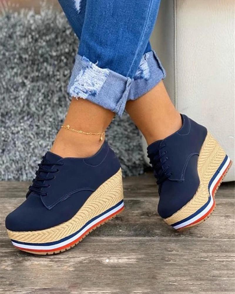 Billlnai 2023 Graduation party  Vulcanize Shoes Women Sneakers Ladies Solid Color Wedge Thick Shoes Round Toe Lace-Up Comfortable Platform Sneakers 2023 Fashion