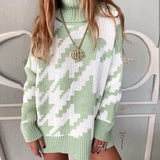 Billlnai 2023 Woman Sweaters Lapel Houndstooth Oversize Vintage Pullover Women Dropped Sleeve Winter Pull Femme Chic Tops Jumper