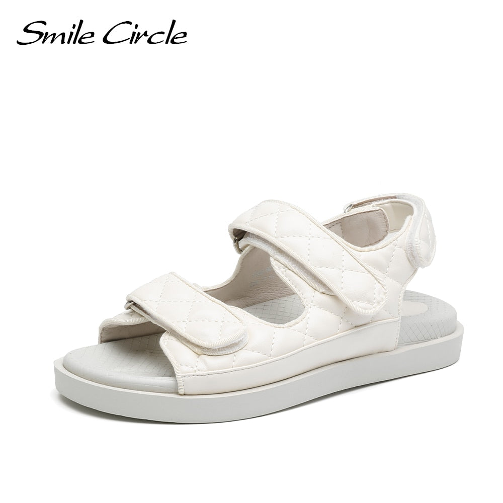 Smile Circle 2023 Summer Sandals Women Flats Platform Shoes Fashion Rhombus Lattice Casual Soft Bottom Ladies Sandals