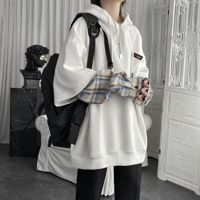 Vintage Hoodie Women Streetwear Oversized Sweatshirt Punk Long Sleeve Pullovers Korean 2023 Grunge Plaid Splice Hoody