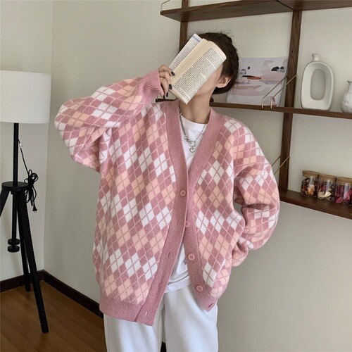 Billlnai  2023  Knitted Cardigan Woman's Sweaters Coat Long Sleeve Cotton Casual Vest Jacket Pink College style Loose Fashion Women Sweater