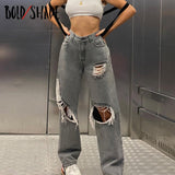 Bold Shade 90s Skater Grunge Fashion Cut Out Ripped Jeans High Waist Boyfriend Baggy Jeans Streetwear Teen Girls Pants Y2K Style