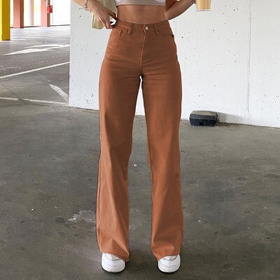 WeiYao Khaki Solid Casual Jeans Women 2023 New Streetwear Cargo Pants Korean Style Retro High Waist Straight Denim Trousers