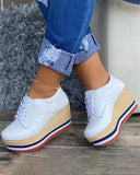 Billlnai 2023 Graduation party  Vulcanize Shoes Women Sneakers Ladies Solid Color Wedge Thick Shoes Round Toe Lace-Up Comfortable Platform Sneakers 2023 Fashion