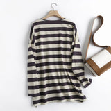 Christmas Gift Withered Spring Summer England Vinatge Striped O-neck Oversize Loose Cotton boyfriend Hoodies Women Sweatshirt Pullovers Tops