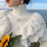 Korobov Japanese Autumn Winter Women Pullovers Sweaters Korean Turtleneck Long Sleeve Ruffles Elegant Sweater Sueter Mujer