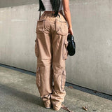 Billlnai Solid Baggy Cargo Pants Women Low Waist Mom Jeans Vintage 90s Grunge Streetwear Casual Hippie Denim Trousers