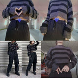 Rosetic Pullovers Striped Short Women Sweater 2020 Casual Knitwear Streetwear Jumper Gray Black Gothic Knitted Sweaters Goth