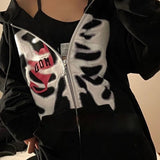 Christmas Gift Harajuku Y2K Hoodies Gothic Skull Print Zip-up Women Sweatshirts Coat Retro Grunge Long Sleeve Hooded Loose Jacket Streetwear