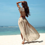 Sexy long beach women cover-ups Lace up swimsuit see through female skirts Fashion holiday cotton white sarong skirts