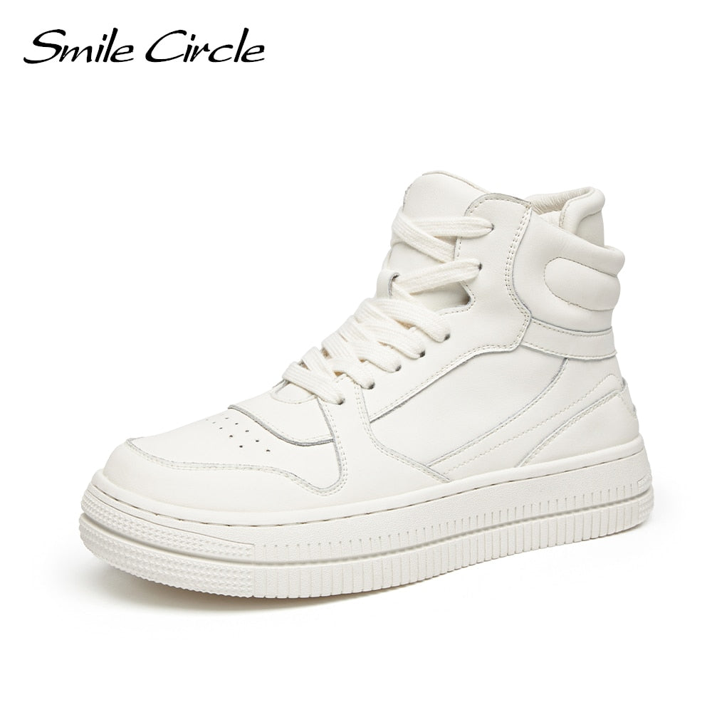 Smile Circle Autumn Women Sneakers Flat Platform Shoes White Casual Round toe High-top Sneakers Ladies Shoes Warm Winter Sneaker