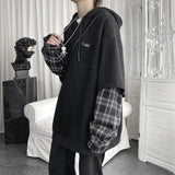 Vintage Hoodie Women Streetwear Oversized Sweatshirt Punk Long Sleeve Pullovers Korean 2023 Grunge Plaid Splice Hoody