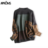 Aproms Elegant Leopard Print Oversized Pullovers Female Autumn Winter 2023 Soft Warm Knitted Sweaters Loose Jumpers for Women
