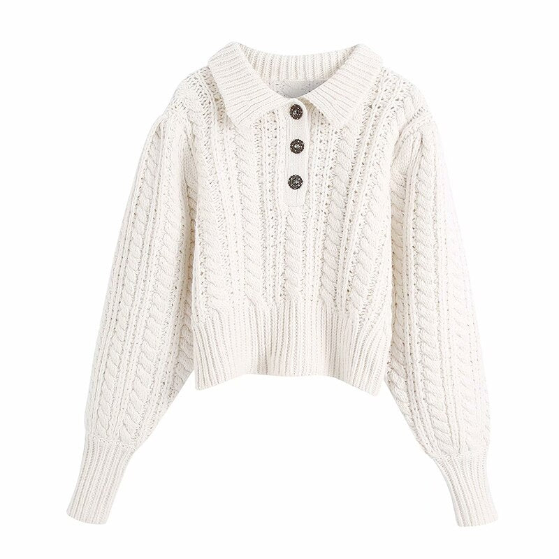 Ardm Za 2020 Woman Sweaters Vintage V Neck With Button Pullover Women  Cable-knit Twist Winter Femme Cropped Tops Jumper Women