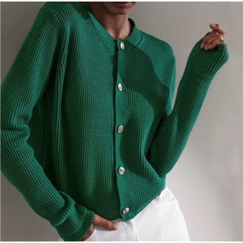 Cryptographic Autumn Winter Elegant Knitted Button Up Cardigan Sweater for Women Long Sleeve Tops Oversize Sweaters Sueters Coat