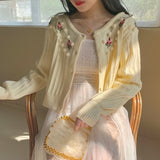 Japanese style mori girl white flower cardigan Sweater Coat Women Autumn Retro Loose Knitted Cardigan Fashion