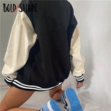 Bold Shade Patchwork Grunge 90s Fashion Outwear Letter Printed Button Oversized Jackets Streetwear Urban Style Women Clothes New