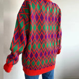 Billlnai Argyle Cardigan Women Vintage Casual Jumper Chic Knitwear Button Up Autumn Winter Oversized Femme Sweater Cardigan 2023