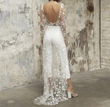 Thanksgiving Day Gifts 2023 New Lace Jumpsuit Net Gauze False Two Pieces Evening Dress White