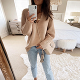 Billlnai Women Casual Loose Deep V neck Straight Long Sleeve Sweater Pollover 2023 New Office Lady Autumn And Winter Pollover