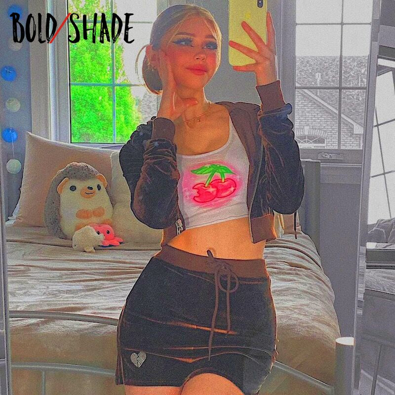 Bold Shade Velvet Unicolor Y2K Aesthetic Sets Hoody Tops and Mini Skirt 2pcs Set Soft Girl Indie Women Fall Skinny Outfits 2023