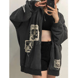Billlnai Emo Women Alt Punk Hoodie Zip Up Grunge Aesthetic Jacket Vintage  Streetshirt Harajuku Sweatshirts Graffiti Y2K Zipper Clothes