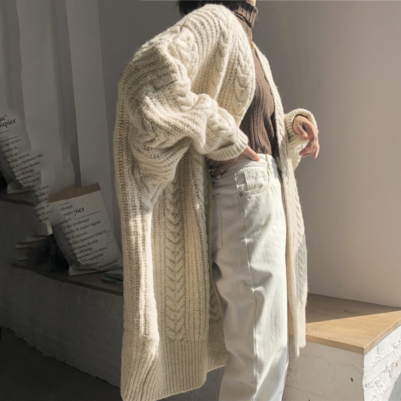 Billlnai Korean Fashion Lazy Twist Long Cardigan Women 2023 Street Style Long Sleeve Top Oversized Sweater Casual Winter Cardigans